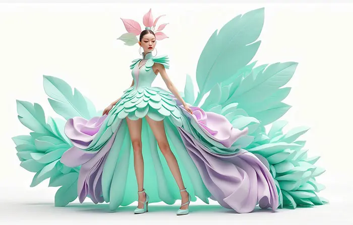 Fashion Lady in an Elegant Long Dress Creative 3D Design Art Illustration image